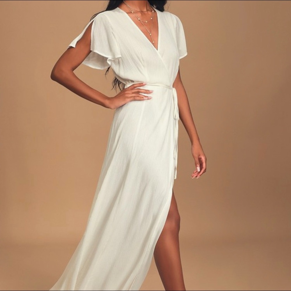 NWT XS Lulus Heart of Marigold White Wrap Maxi